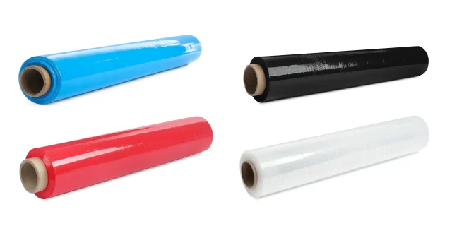 Colored Stretch Film with Blue, Black, Red and White Colour.